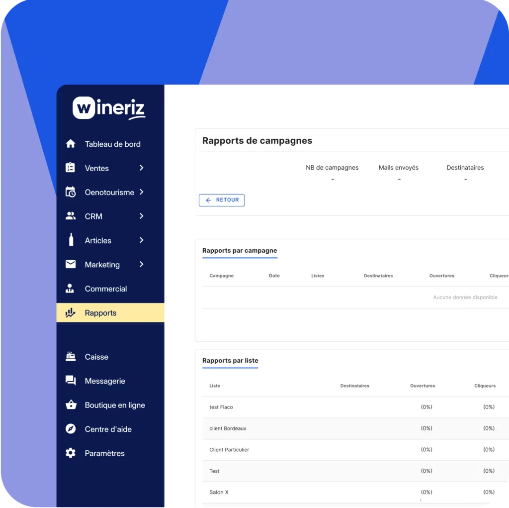 Module de rapport de ventes pour domaine viticole