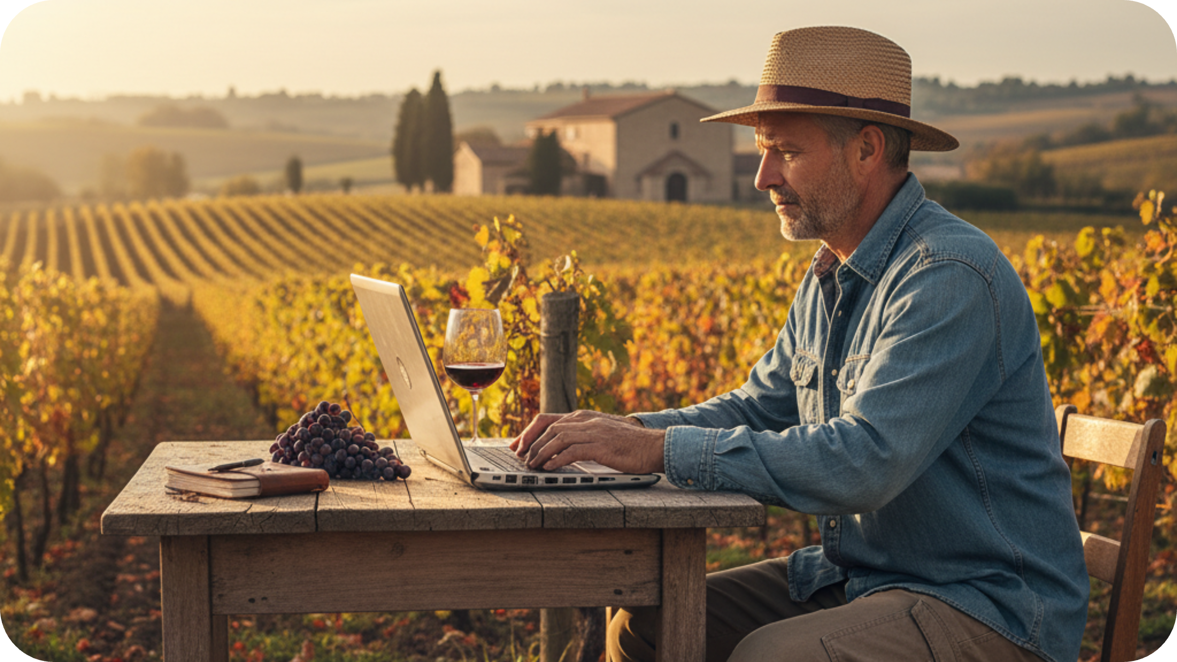 Vigneron envoyant une newsletter viticole pour fidéliser ses clients