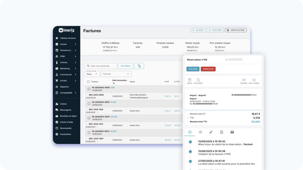 Interface de facturation viticole rapide avec Wineriz