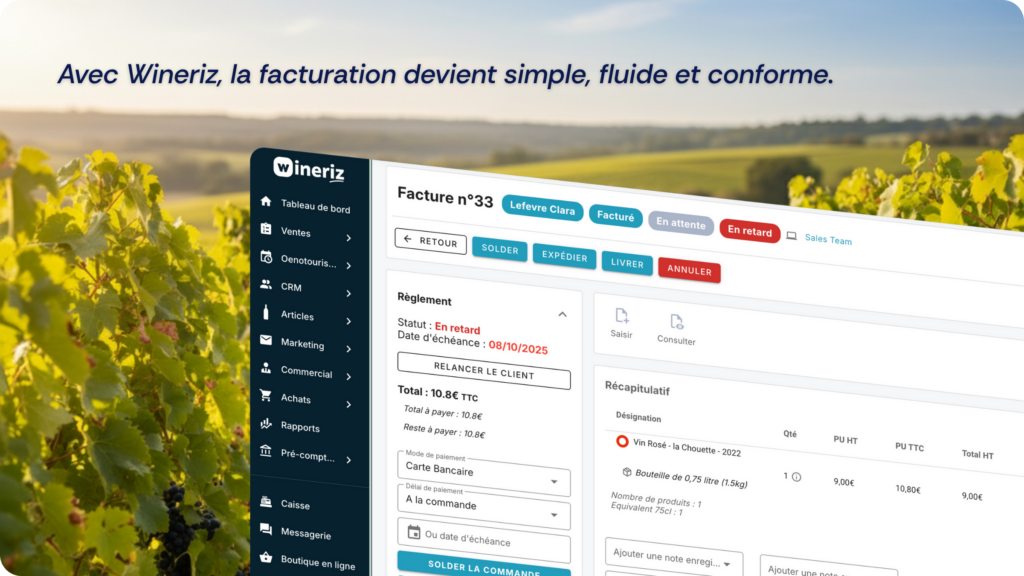 Interface du logiciel Wineriz qui simplifie la facturation viticole.