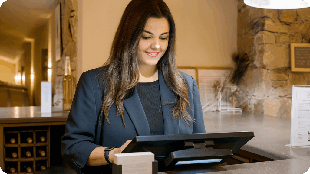 Caisse certifiée NF525 connectée au logiciel de gestion viticole.