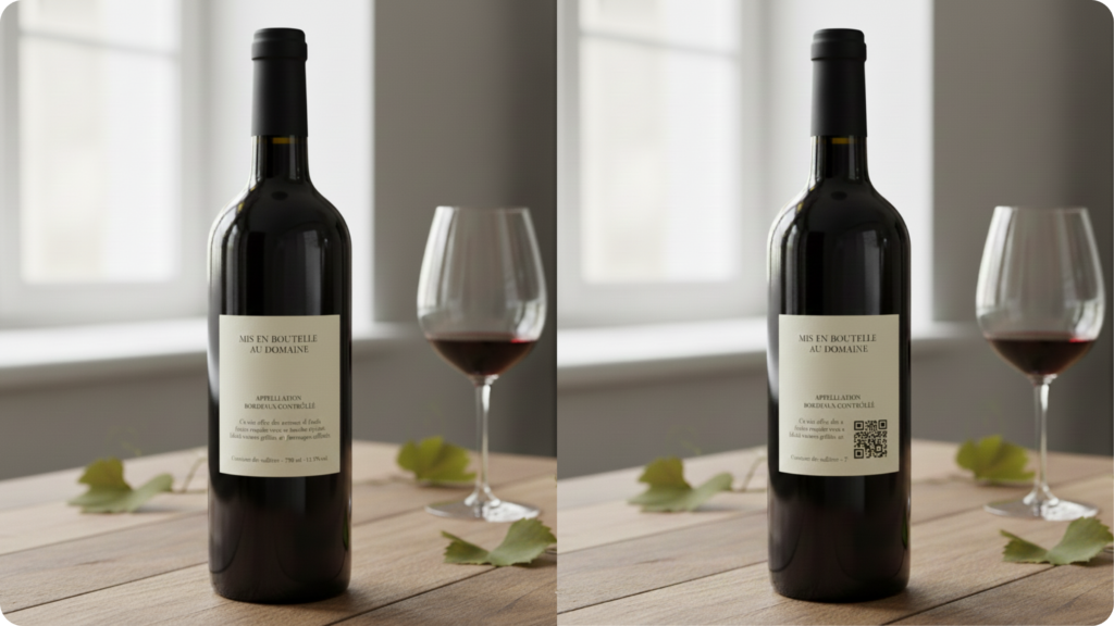 Comparaison entre une étiquette de vin classique et une étiquette intelligente avec QR code