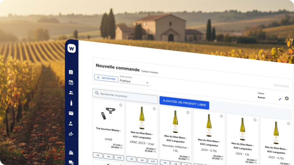 Aperçu de l’interface Wineriz montrant la centralisation des données produit pour l’étiquetage du vin