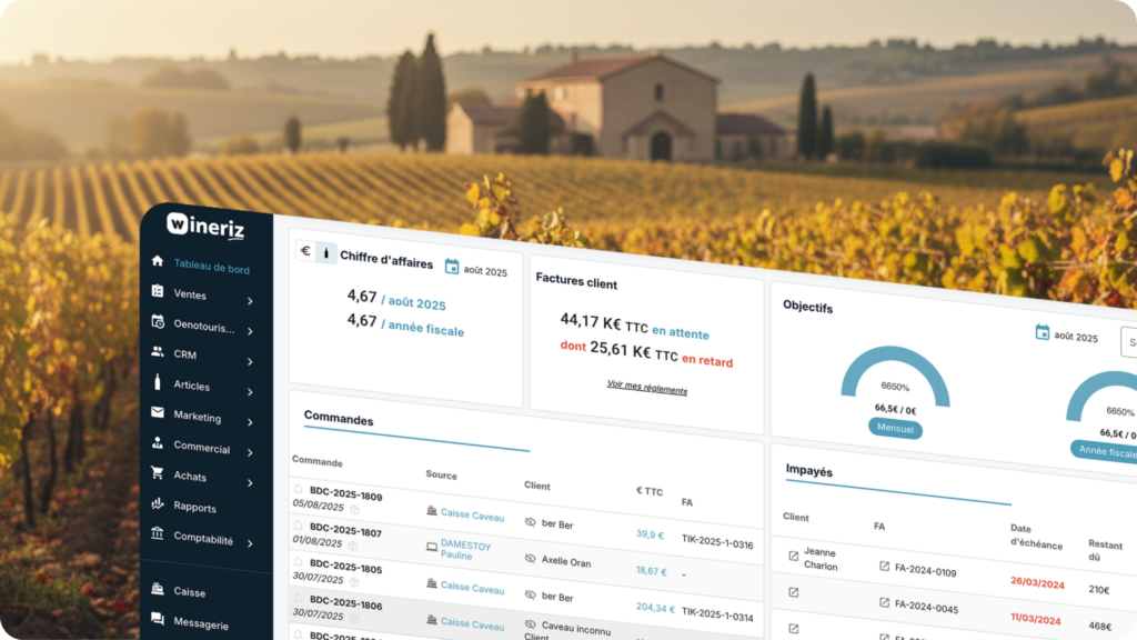 Illustration de l'interface centralisée du logiciel viticole Wineirz