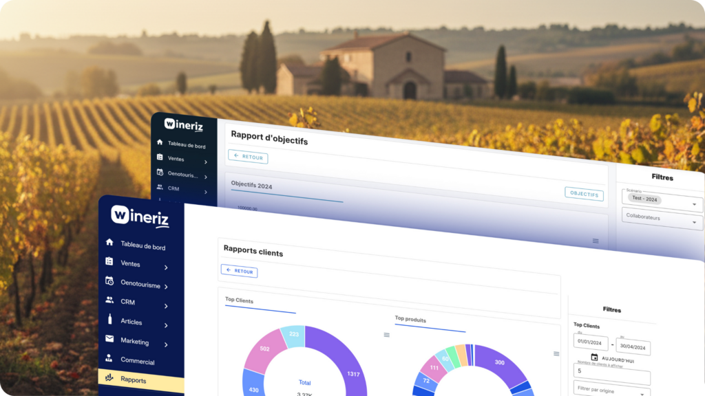 Illustration de l'interface des rapports personnalisés du logiciel viticole Wineirz