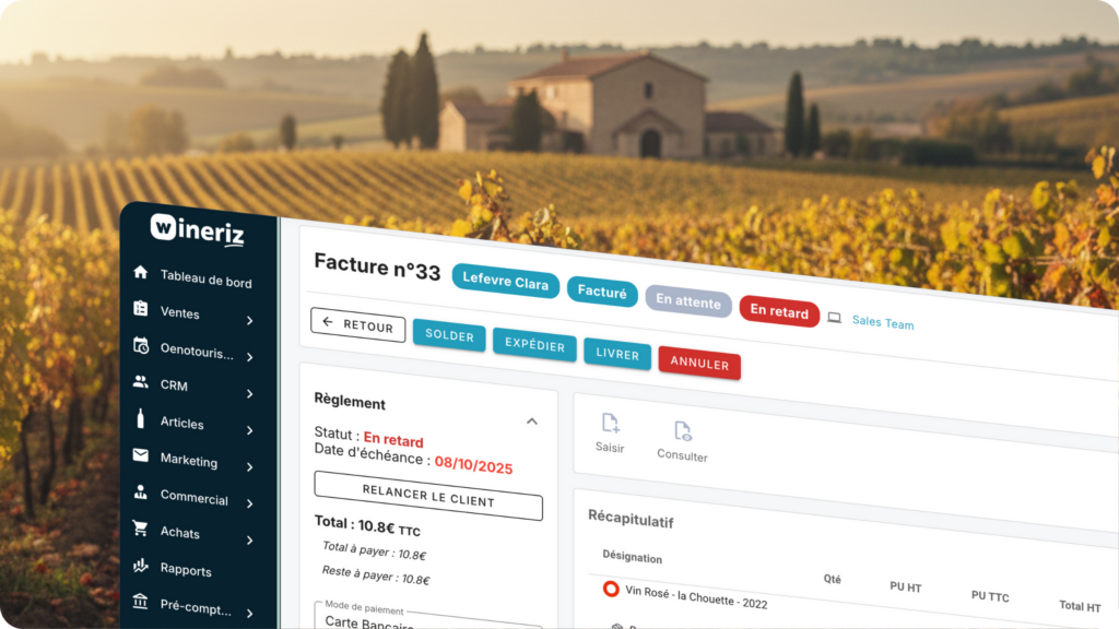 Illustration de l'interface facturation du logiciel viticole Wineirz