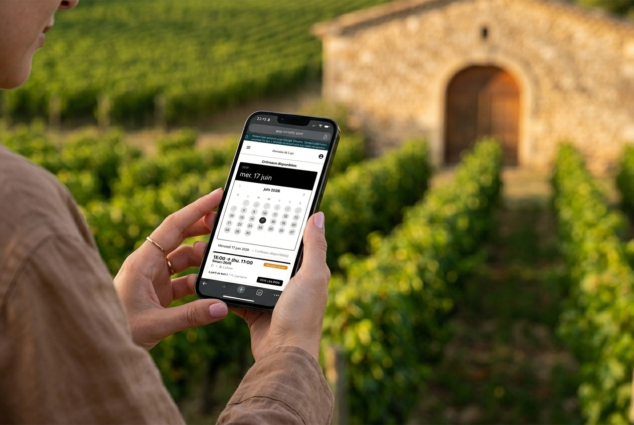 Réservation en ligne d'une visite de domaine viticole sur smartphone